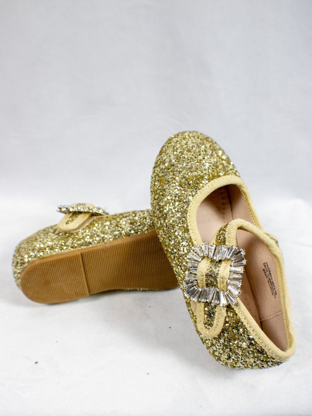 Derence Toddler Girls Gold Glitter Rhinestone Buckle Mary Jane Flats